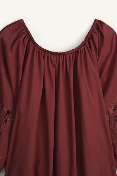 ROBE EN POPELINE BRODÉE ÉDITION LIMITÉE - Bordeaux de Zara - Image 8