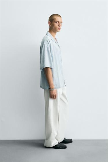 CHEMISE DÉLAVÉE JACQUARD RAYURES - Bleu clair de Zara - Image 3