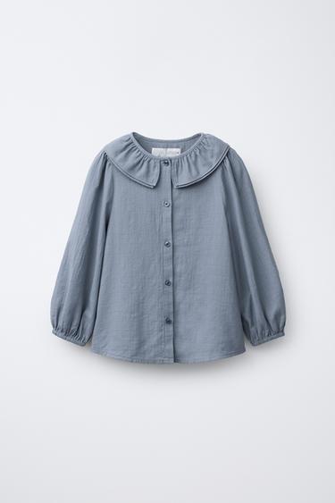 STRUCTURED SHIRT WITH PETER PAN COLLAR - Blue / Grey by Zara