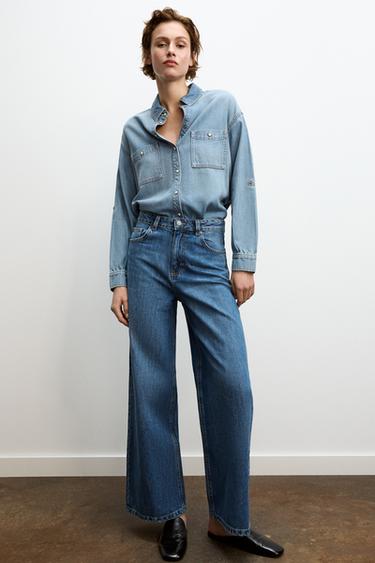 Zara ZW COLLECTION HIGH-RISE WIDE LEG JEANS - Blue