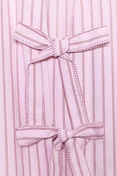 STRIPED POPLIN SHIRT WITH TIES - Pink / White by Zara - Image 8