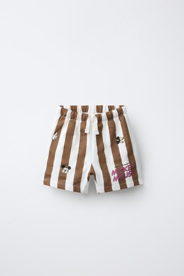 MICKEY MOUSE © DISNEY STRIPED PLUSH BERMUDA SHORTS - Ecru / Brown by Zara