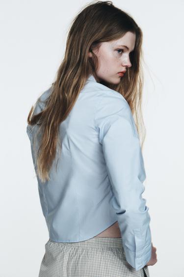 CHEMISE EN POPELINE À PLIS ÉLASTIQUES - Bleu ciel de Zara - Image 5