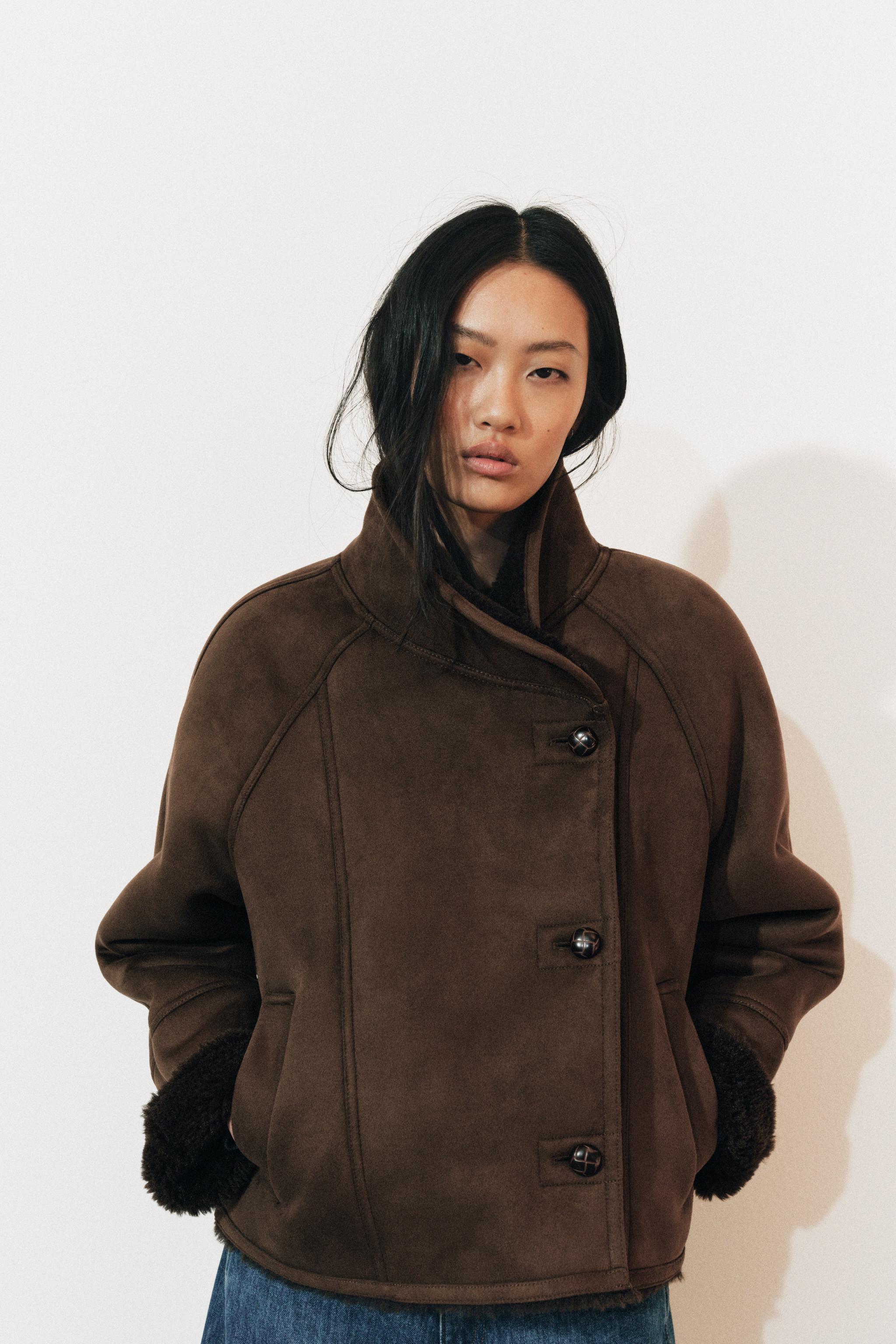 ZW COLLECTION COMBINED FAUX FUR EFFECT JACKET - Brown | ZARA