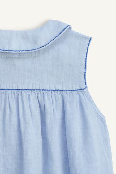 ROBE EN LIN À COL CLAUDINE LIMITED EDITION - Bleu pastel de Zara - Image 8