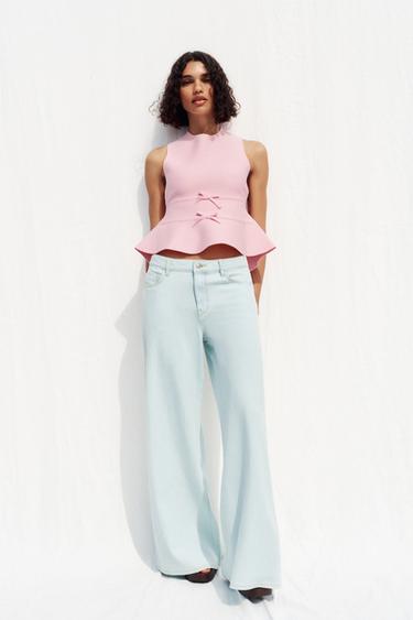 KNIT PEPLUM TOP WITH TIES - Pink by Zara