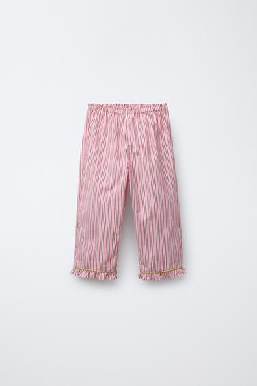 3-6 ANS/ PYJAMA CHEMISE LACETS ET PANTALON RAYURES - Rose de Zara - Image 3