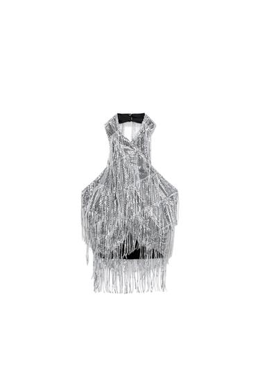 SEQUIN WRAP HALTER TOP