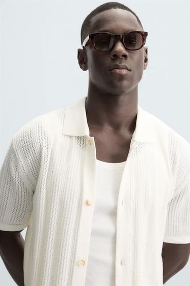 CHEMISE EN MAILLE AJOURÉE - Blanc cassé de Zara - Image 4