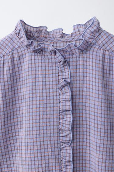 CHECK SHIRT WITH RUFFLE TRIM - Blue by Zara - Image 2