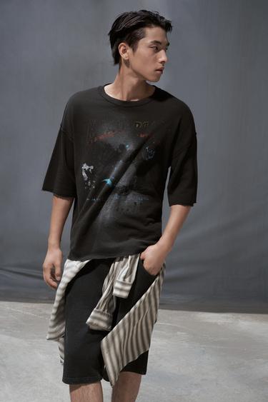 WASHED PRINTED KNIT T-SHIRT - Black by Zara