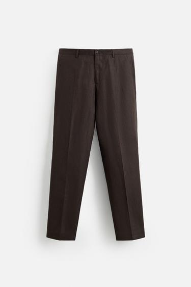 100% LINEN SUIT TROUSERS - Dark brown by Zara