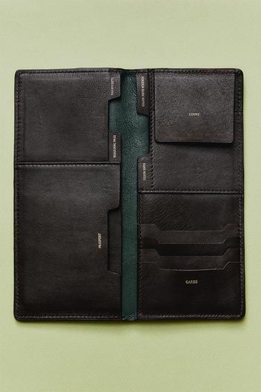 LEATHER TRAVEL ORGANISER WALLET - Brown / Green by Zara