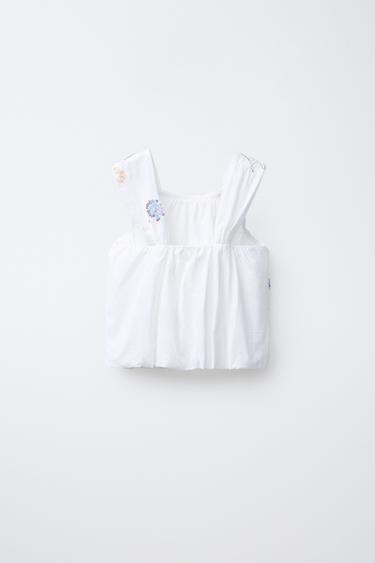 TOP BALLON FANTAISIE FLEURS - Blanc de Zara - Image 1