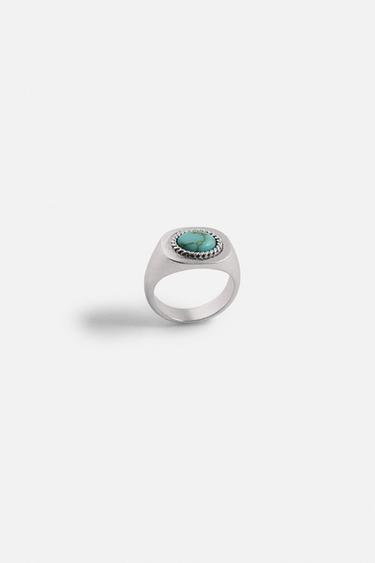 TURQUOISE STONE COMBINATION RING - Silver by Zara - Image 3