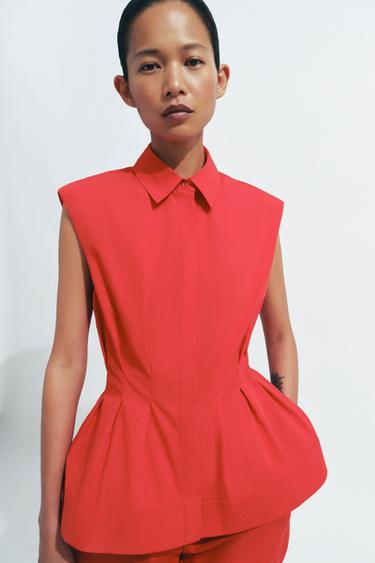 CAMISA PLIEGUES MANGA SISA ZW COLLECTION - Rojo fuerte de Zara
