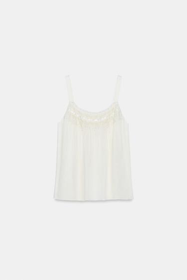 ZW COLLECTION SATIN TOP WITH LACE TRIM - Oyster-white by Zara - Image 5