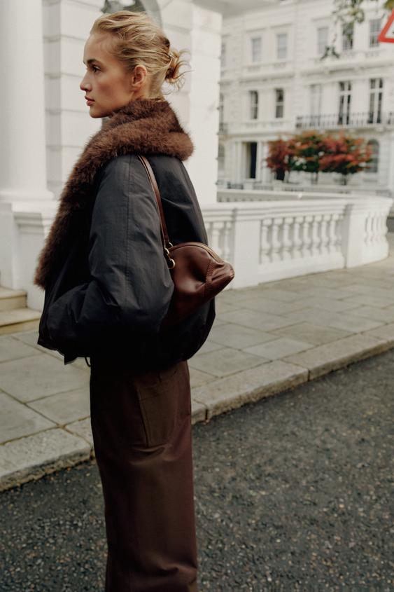 CONTRAST FAUX FUR PADDED JACKET - Black by Zara - Image 2