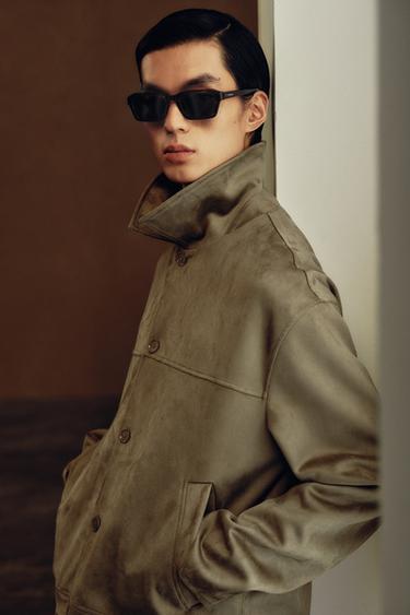 Zara 標準剪裁人造麂皮外套 - 深棕色