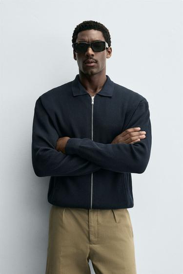 Zaras STICKAD KOFTA MED DRAGKEDJA - Marinblå