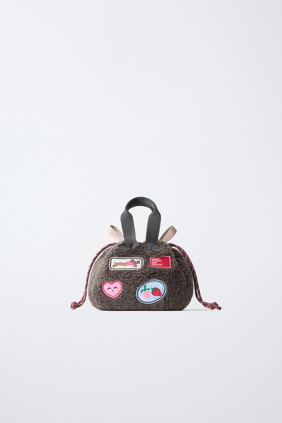 FAUX SHEARLING BAG WITH PATCHES - Grey by Zara - Image 0