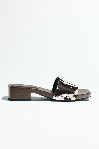 ANIMAL PRINT LEATHER AND SHEEPSKIN SANDALS - Multicoloured by Zara