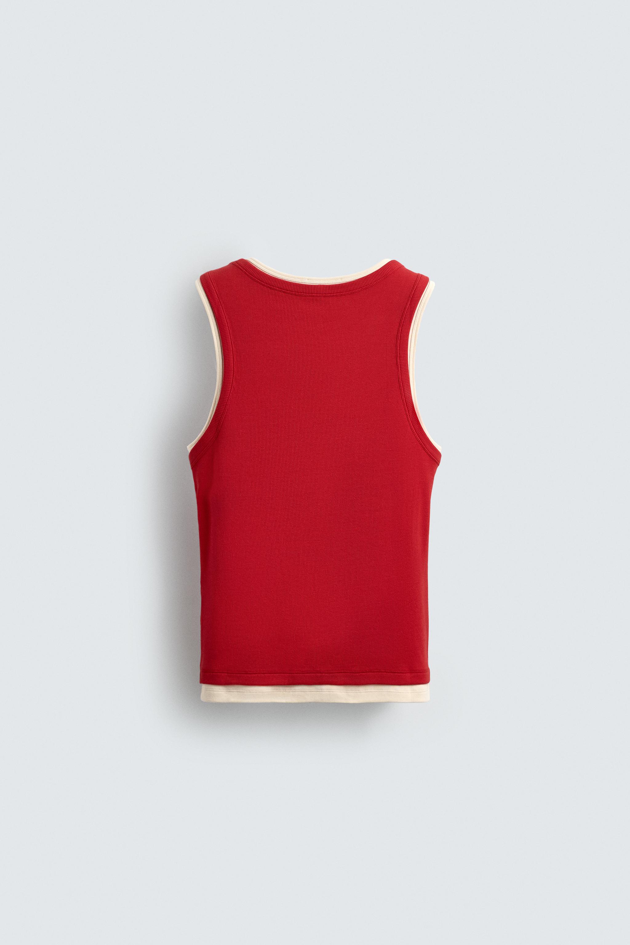 DOUBLE RIBBED TANK TOP - White / Red | ZARA United States