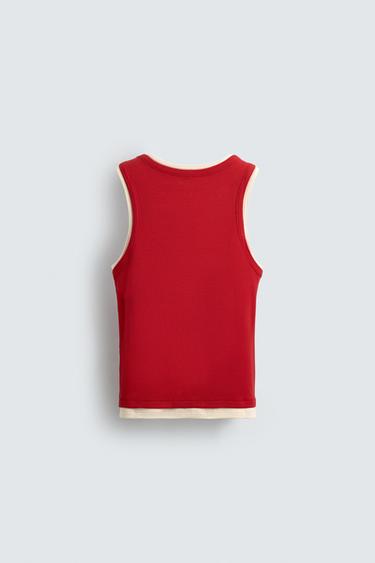 DÉBARDEUR CÔTELÉ DOUBLE - Blanc / Rouge de Zara - Image 7