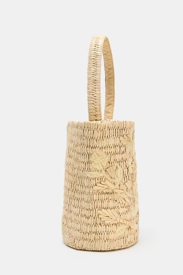 BRAIDED BASKET BAG WITH DESIGN - Light beige by Zara - Image 3