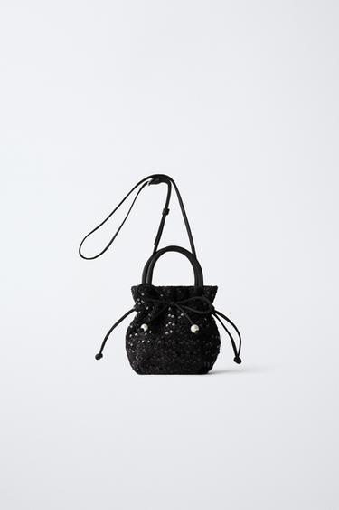 Zara SEQUIN BOW CROSSBODY BAG - Black