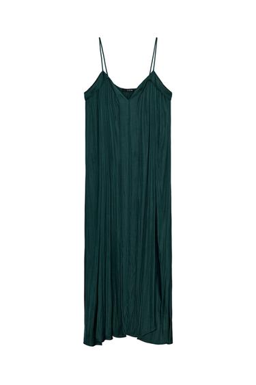 VESTIDO MIDI SATINADO TIRANTES - Verde de Zara