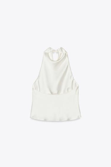 TOP HALTER SATINÉ - Écru de Zara - Image 2
