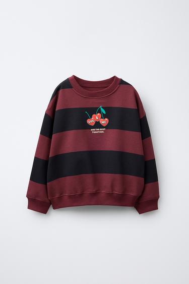 Zara STRIPED CHERRY SWEATSHIRT - Burgundy