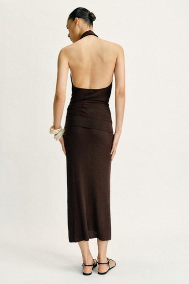 METALLIC THREAD RIB KNIT HALTER TOP - Brown by Zara - Image 6