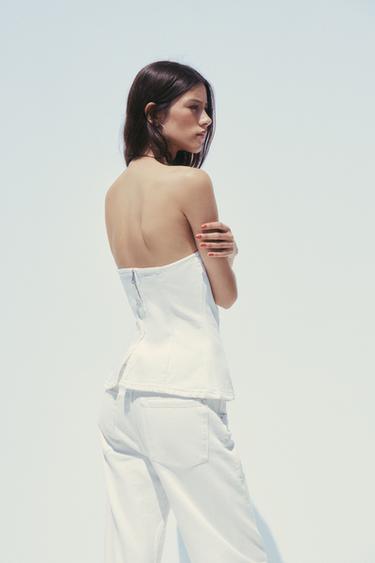 TOP BANDEAU DENIM TRF - Blanc de Zara - Image 4