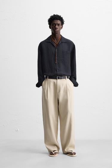 LINEN/COTTON PLEATED TROUSERS - Light beige by Zara