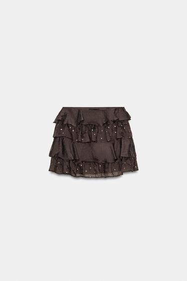 MINI SKIRT WITH RUFFLES AND SEQUINS - Brown by Zara - Image 5