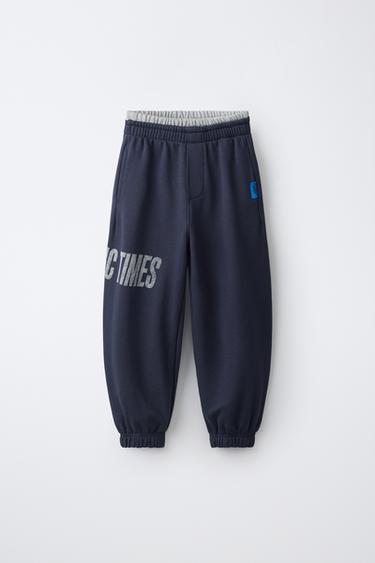 DOUBLE WAISTBAND TEXT JOGGER PANTS — Navy blue 2