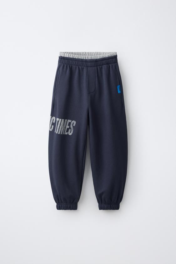 DOUBLE WAISTBAND TEXT JOGGERS - Navy blue by Zara - Image 0