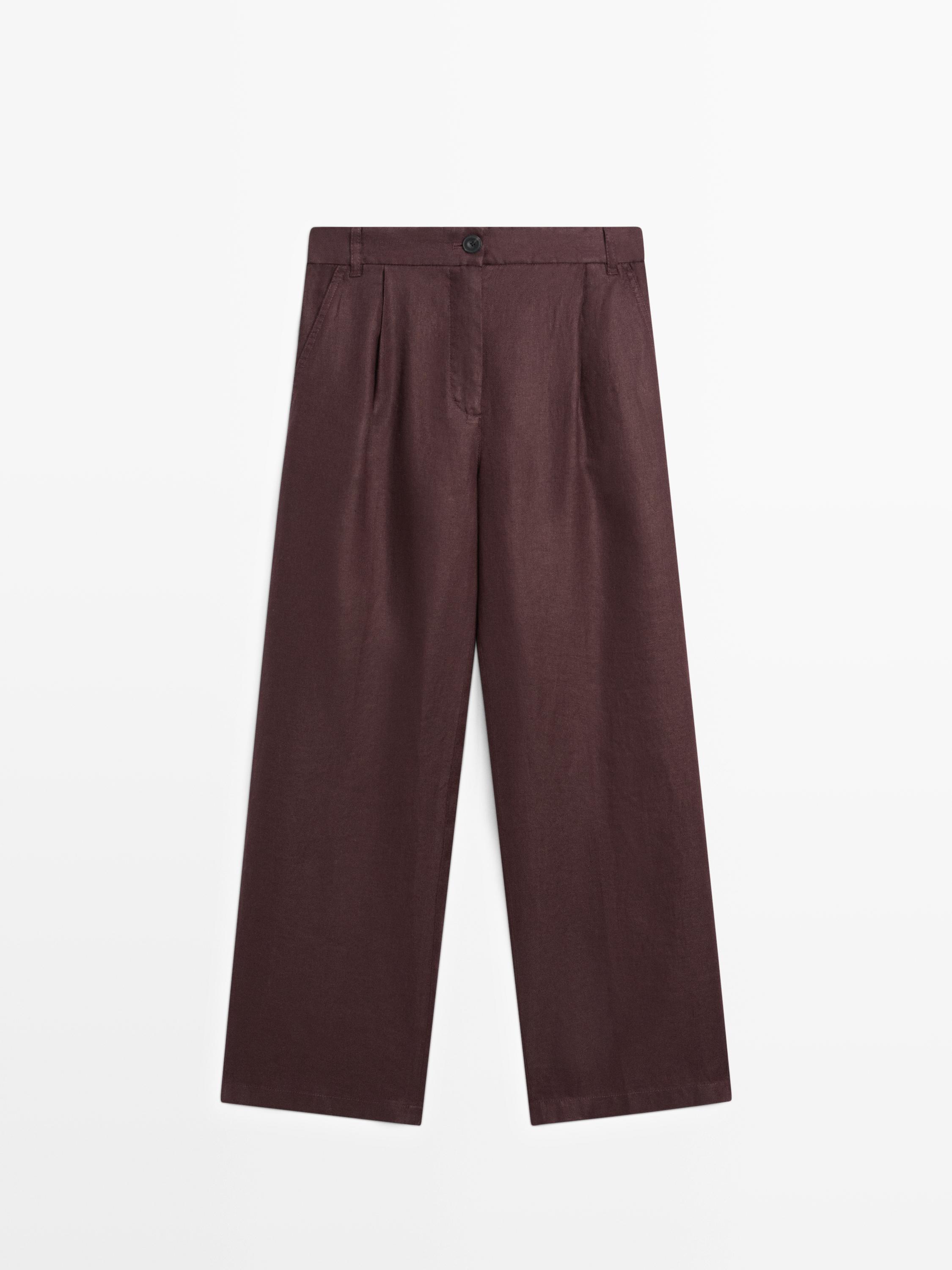 100% linen wide-leg elasticated trousers — 937