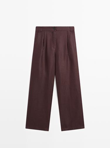 Zara 100% linen wide-leg elasticated trousers - 937