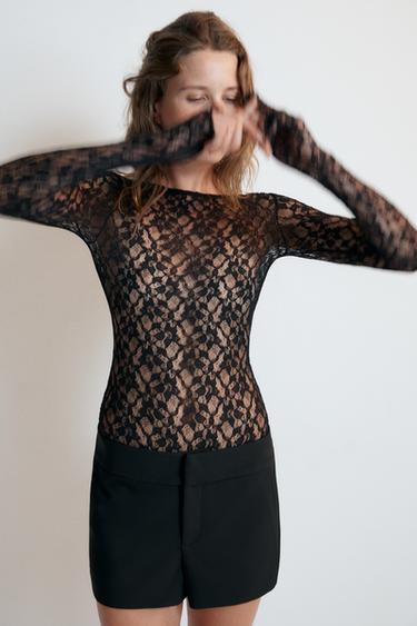 Zara OPEN BACK LACE BODYSUIT - Black