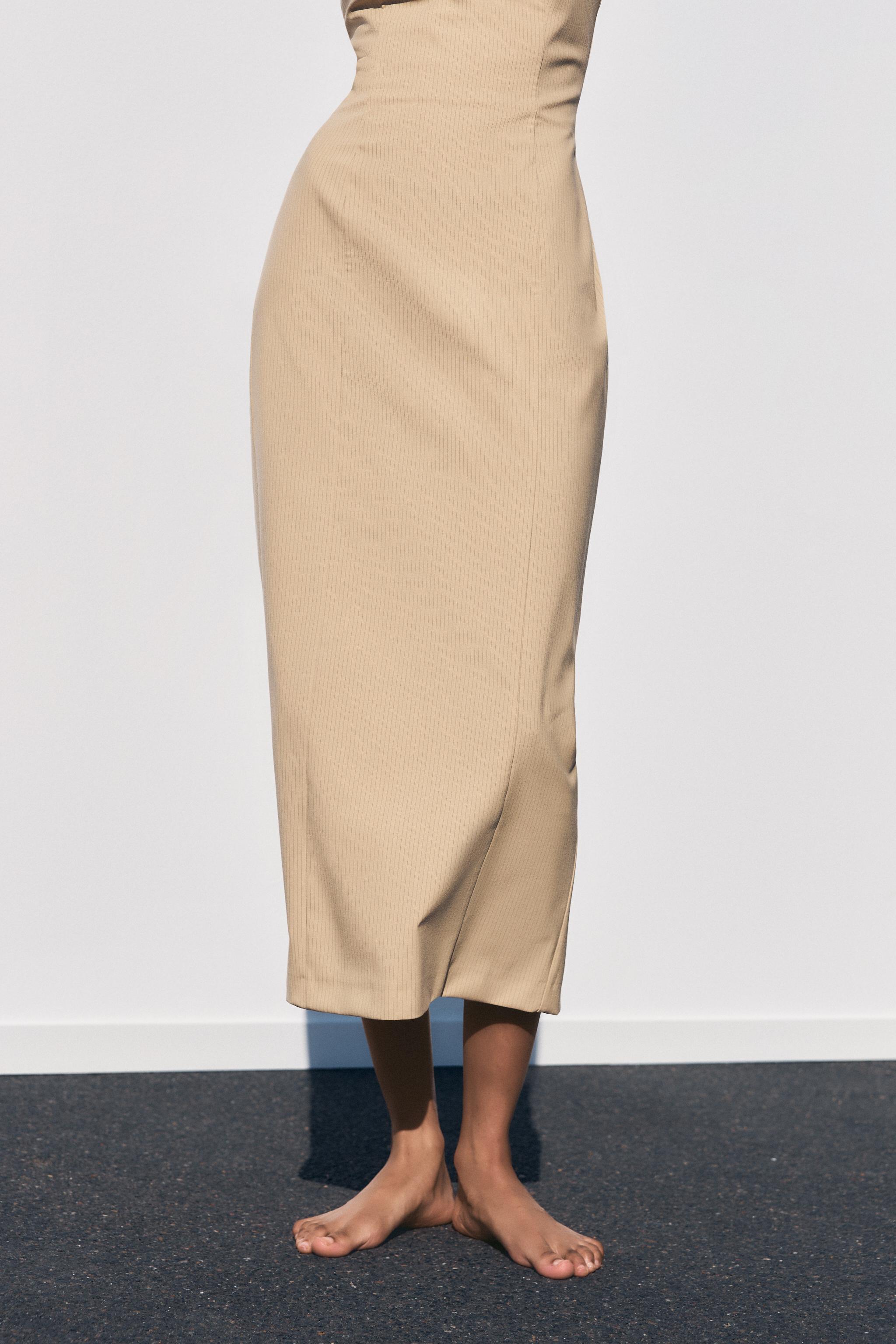 【ZARA】ピンストライプ ミディワンピース ピンストライプ ミディワンピース - グレー/ベージュ | ZARA