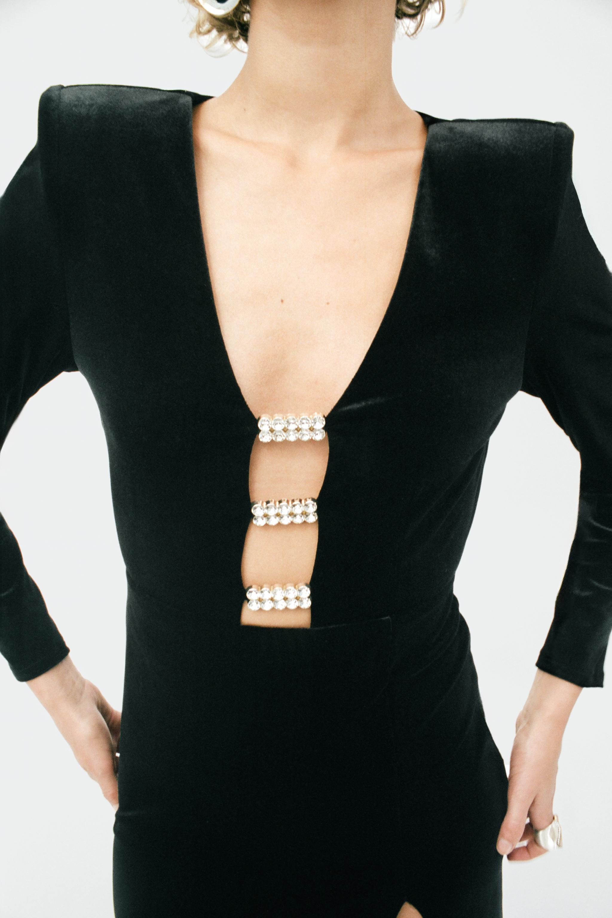 SHINY VELVET APPLIQUÉ MIDI DRESS