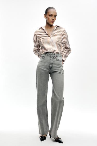 JEANS TRF WIDE LEG TIRO ALTO FULL LENGTH - Gris de Zara