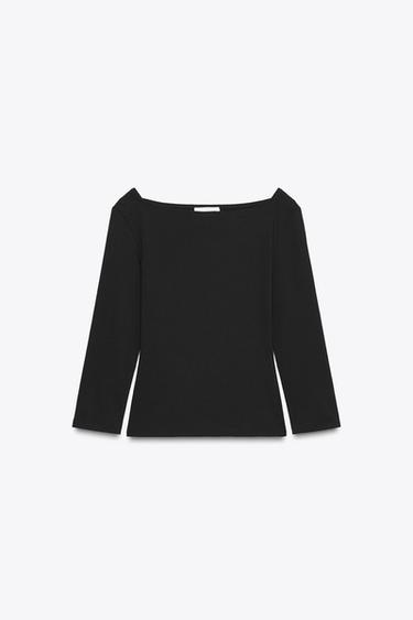 BOAT NECK T-SHIRT - Black by Zara