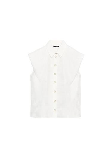CAMISA MANGA ABULLONADA - Blanco de Zara