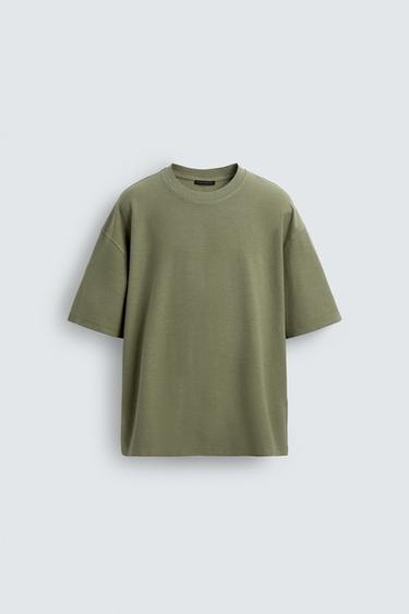 Zara BASIC TEXTURED T-SHIRT - Green