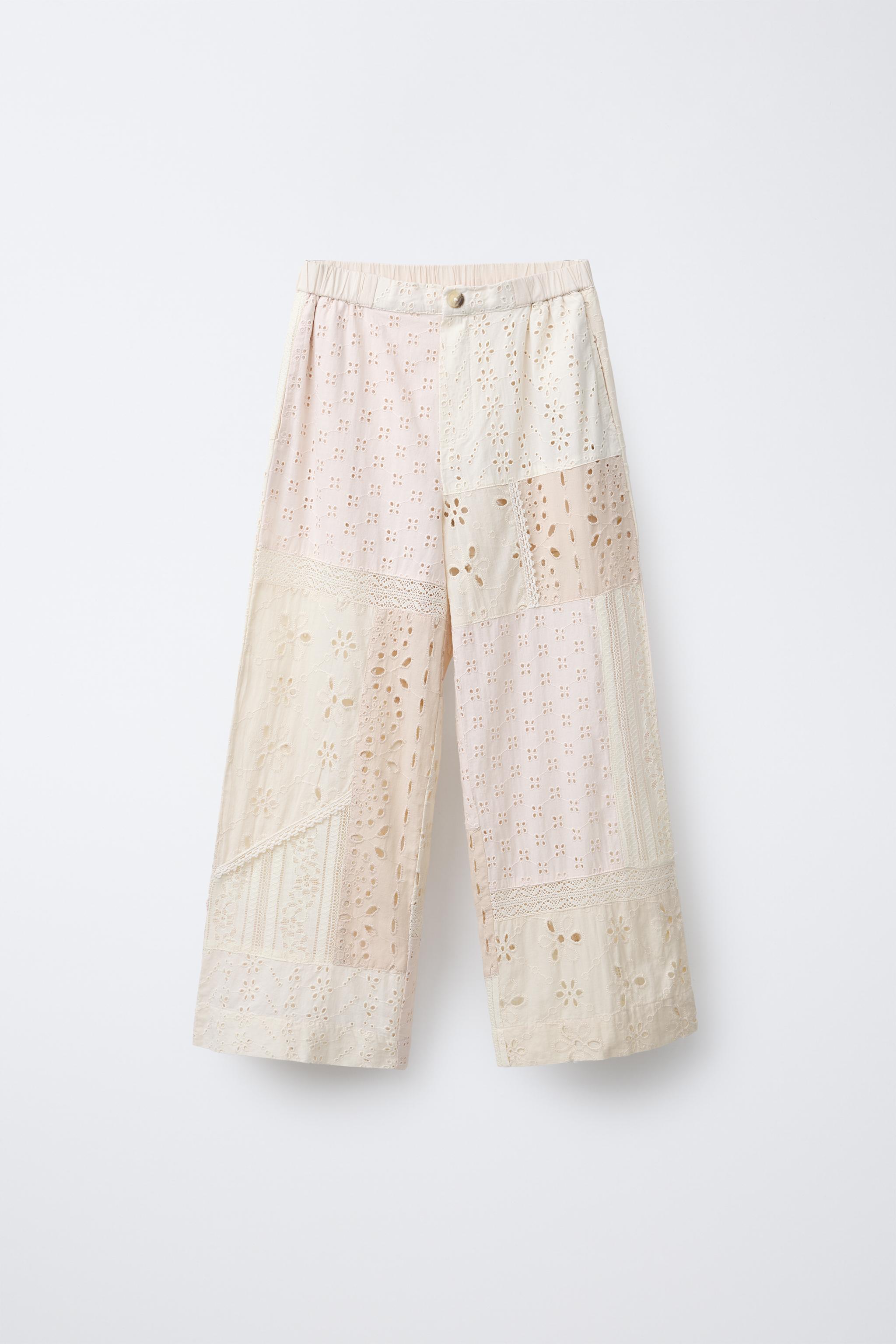 PANTALON DROIT PATCHWORK BRODERIE SUISSE