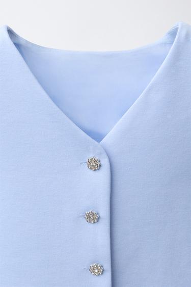 WAISTCOAT WITH RHINESTONE BUTTONS - Light blue by Zara - Image 2